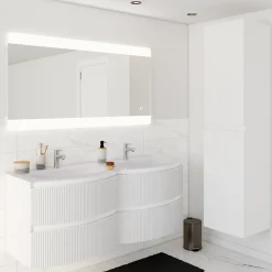 Plan double vasque en verre blanc 138 cm Vague* Plan Double Vasque