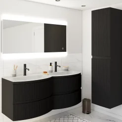 Plan double vasque en verre blanc 138 cm Vague* Plan Double Vasque