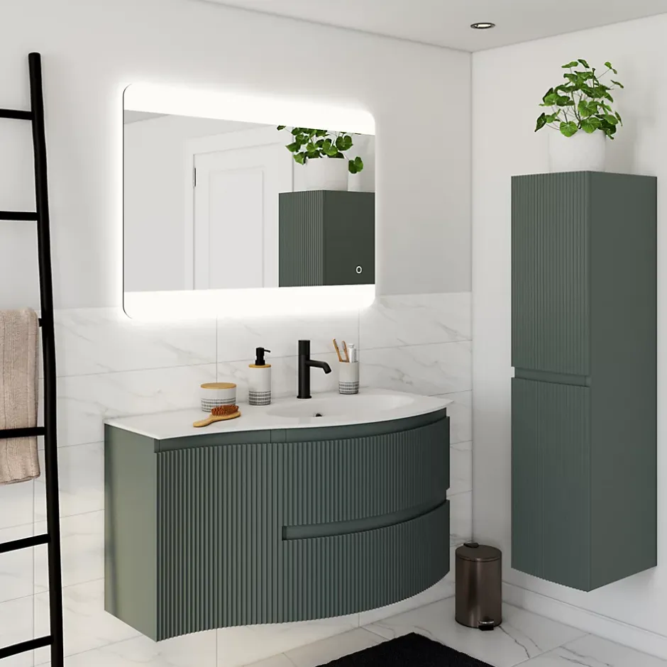 Plan double vasque en verre blanc 138 cm Vague* Plan Double Vasque