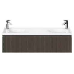 GoodHome Plan double vasque l.120 x P.45 cm en céramique avec plage de dépose au centre, blanc, Kentia