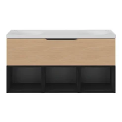 GoodHome Plan double vasque l.120 x P.45 cm en céramique avec plage de dépose au centre, blanc, Kentia