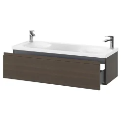 GoodHome Plan double vasque l.120 x P.45 cm en céramique avec plage de dépose au centre, blanc, Kentia