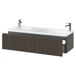 GoodHome Plan double vasque l.120 x P.45 cm en céramique avec plage de dépose au centre, blanc, Kentia