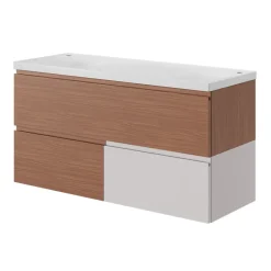 GoodHome Plan double vasque l.120 x P.45 cm en céramique avec plage de dépose au centre, blanc, Kentia