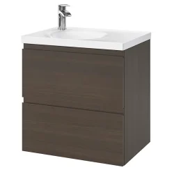GoodHome Plan double vasque l.120 x P.45 cm en céramique avec plage de dépose au centre, blanc, Kentia
