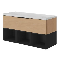 GoodHome Plan double vasque l.120 x P.45 cm en céramique avec plage de dépose au centre, blanc, Kentia