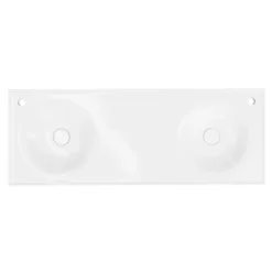 GoodHome Plan double vasque l.120 x P.45 cm en céramique avec plage de dépose au centre, blanc, Kentia