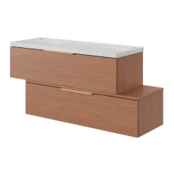GoodHome Plan double vasque l.120 x P.45 cm en céramique avec plage de dépose au centre, blanc, Kentia