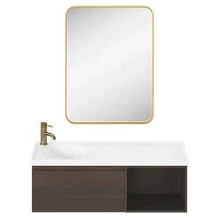 GoodHome Plan double vasque l.120 x P.45 cm en céramique avec plage de dépose au centre, blanc, Kentia