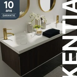 GoodHome Plan double vasque l.120 x P.45 cm en céramique avec plage de dépose au centre, blanc, Kentia