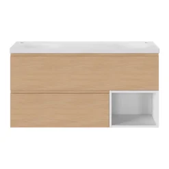 GoodHome Plan double vasque l.120 x P.45 cm en céramique avec plage de dépose au centre, blanc, Kentia
