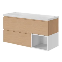 GoodHome Plan double vasque l.120 x P.45 cm en céramique avec plage de dépose au centre, blanc, Kentia