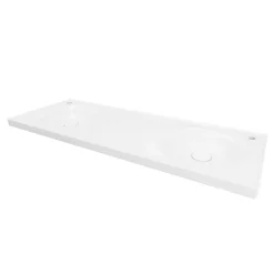 GoodHome Plan double vasque l.120 x P.45 cm en céramique avec plage de dépose au centre, blanc, Kentia