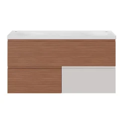 GoodHome Plan double vasque l.120 x P.45 cm en céramique avec plage de dépose au centre, blanc, Kentia