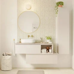 GoodHome Plan double vasque l.120 x P.45 cm en céramique avec plage de dépose au centre, blanc, Kentia