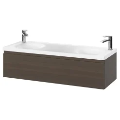 GoodHome Plan double vasque l.120 x P.45 cm en céramique avec plage de dépose au centre, blanc, Kentia