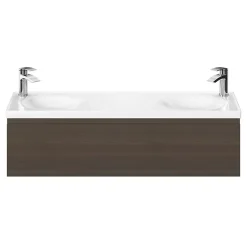 GoodHome Plan double vasque l.120 x P.45 cm en céramique avec plage de dépose au centre, blanc, Kentia
