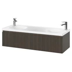 GoodHome Plan double vasque l.120 x P.45 cm en céramique avec plage de dépose au centre, blanc, Kentia