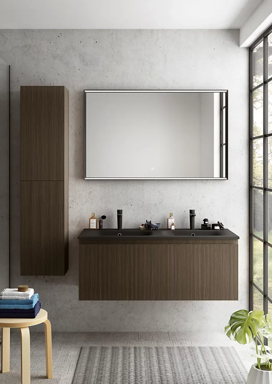 Ipiemme SRL Plan double vasque noir en résine l.120 cm, Pura+* Plan Double Vasque