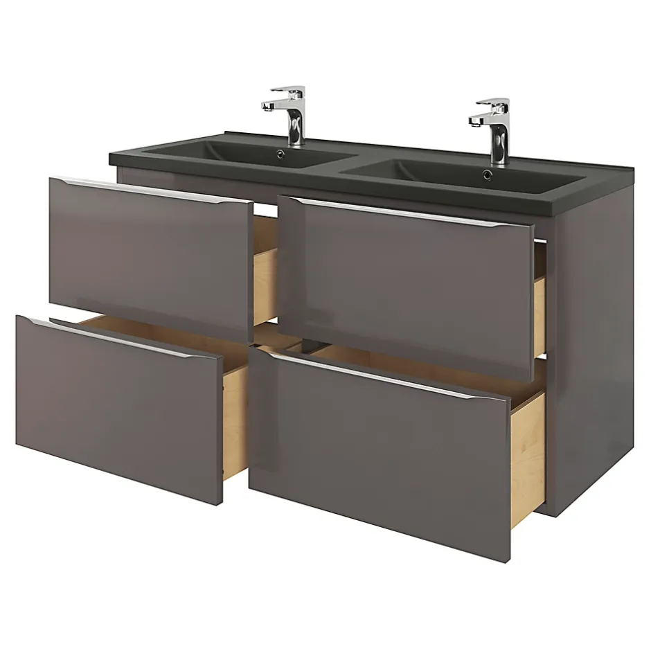 GoodHome Plan double vasque noir Nira 120 cm