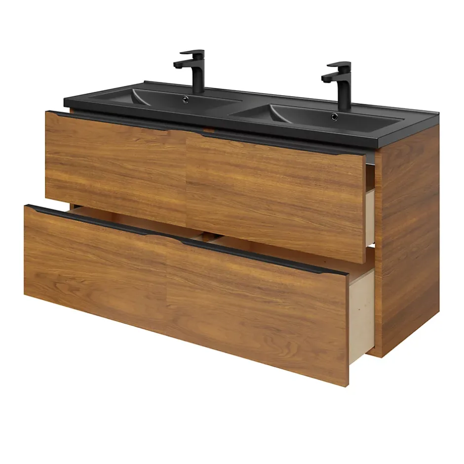 GoodHome Plan double vasque noir Nira 120 cm