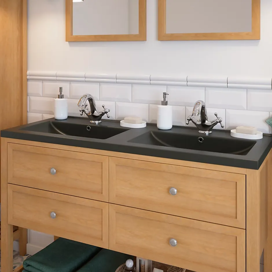 GoodHome Plan double vasque noir Nira 120 cm