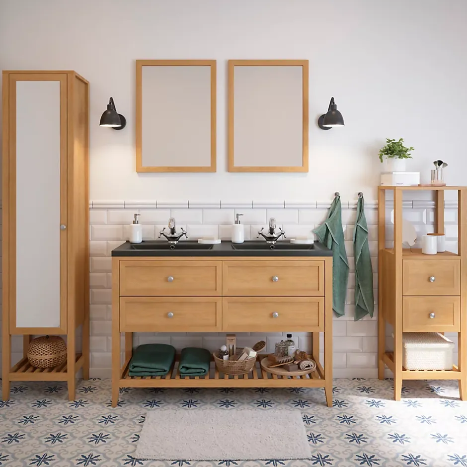 GoodHome Plan double vasque noir Nira 120 cm