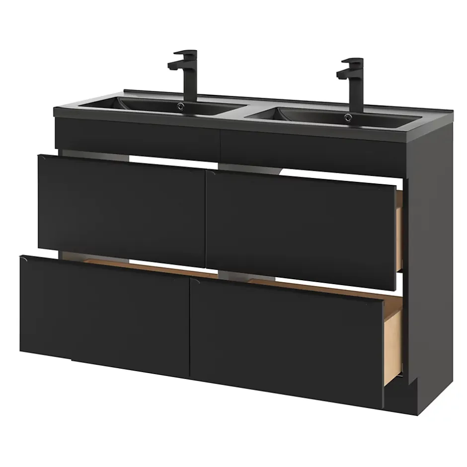 GoodHome Plan double vasque noir Nira 120 cm