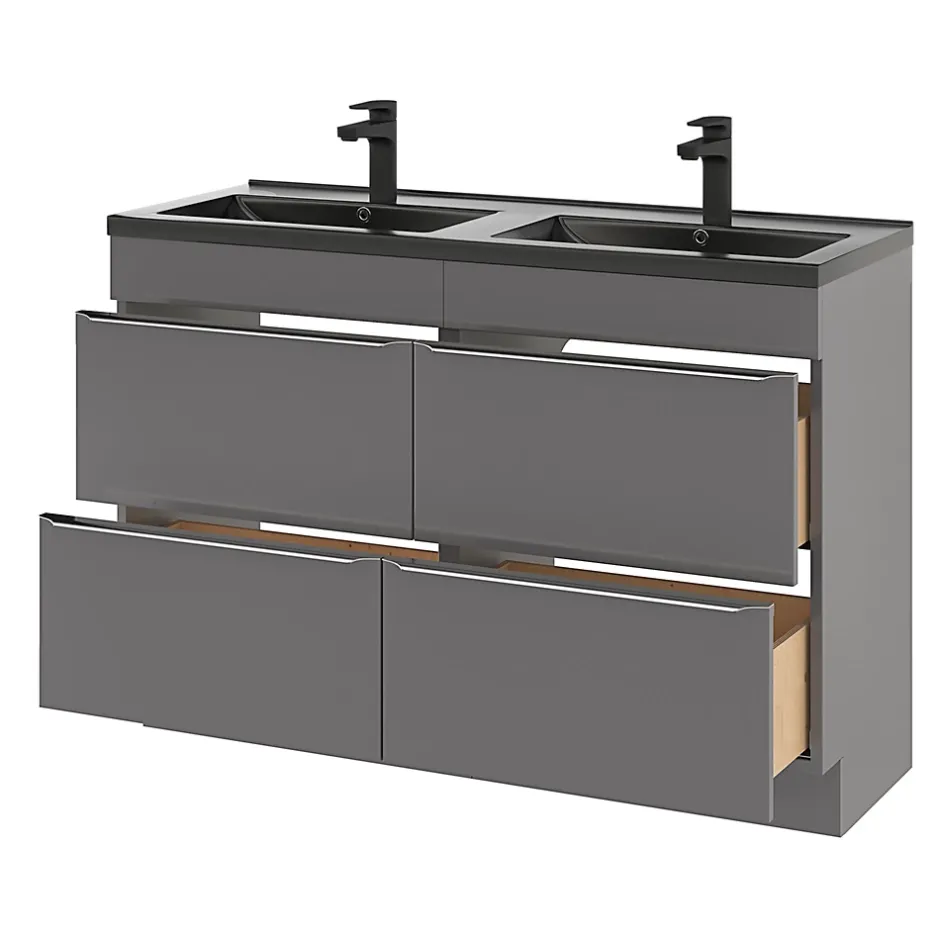 GoodHome Plan double vasque noir Nira 120 cm