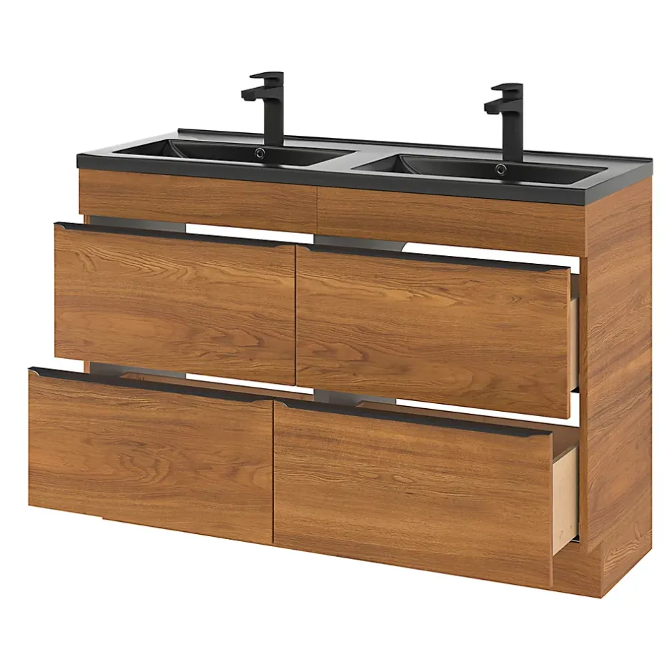 GoodHome Plan double vasque noir Nira 120 cm
