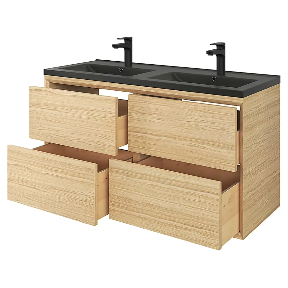 GoodHome Plan double vasque noir Nira 120 cm