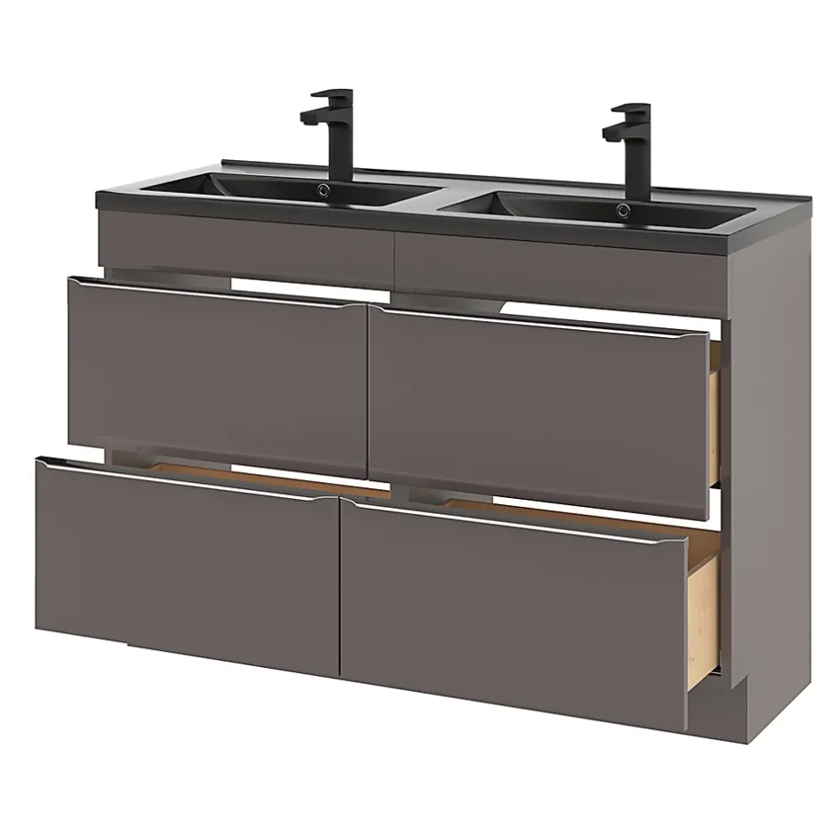 GoodHome Plan double vasque noir Nira 120 cm