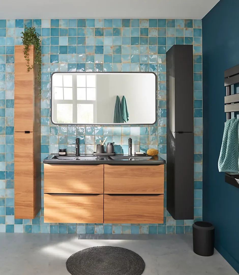 GoodHome Plan double vasque noir Nira 120 cm