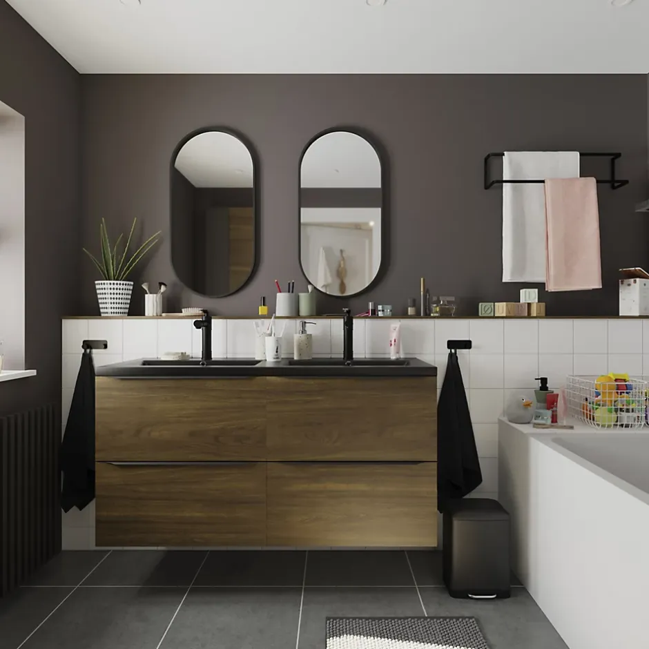 GoodHome Plan double vasque noir Nira 120 cm