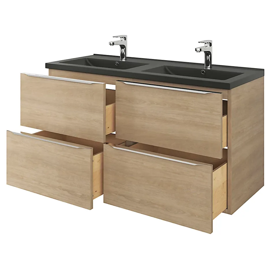 GoodHome Plan double vasque noir Nira 120 cm