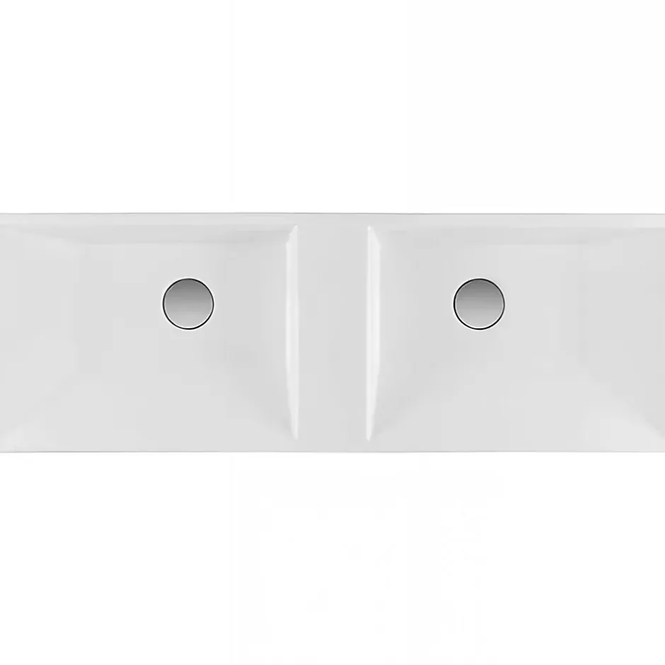 Sanindusa Plan double Vasque rectangulaire céramique traditionnelle 100x35 Vista blanc* Plan Double Vasque