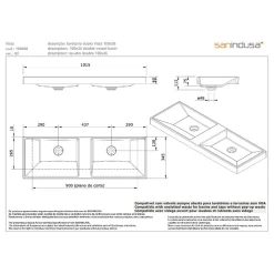 Sanindusa Plan double Vasque rectangulaire céramique traditionnelle 100x35 Vista blanc* Plan Double Vasque