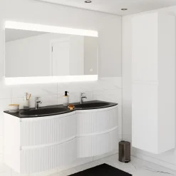 Plan double vasque verre noir mat Vague 138 cm
