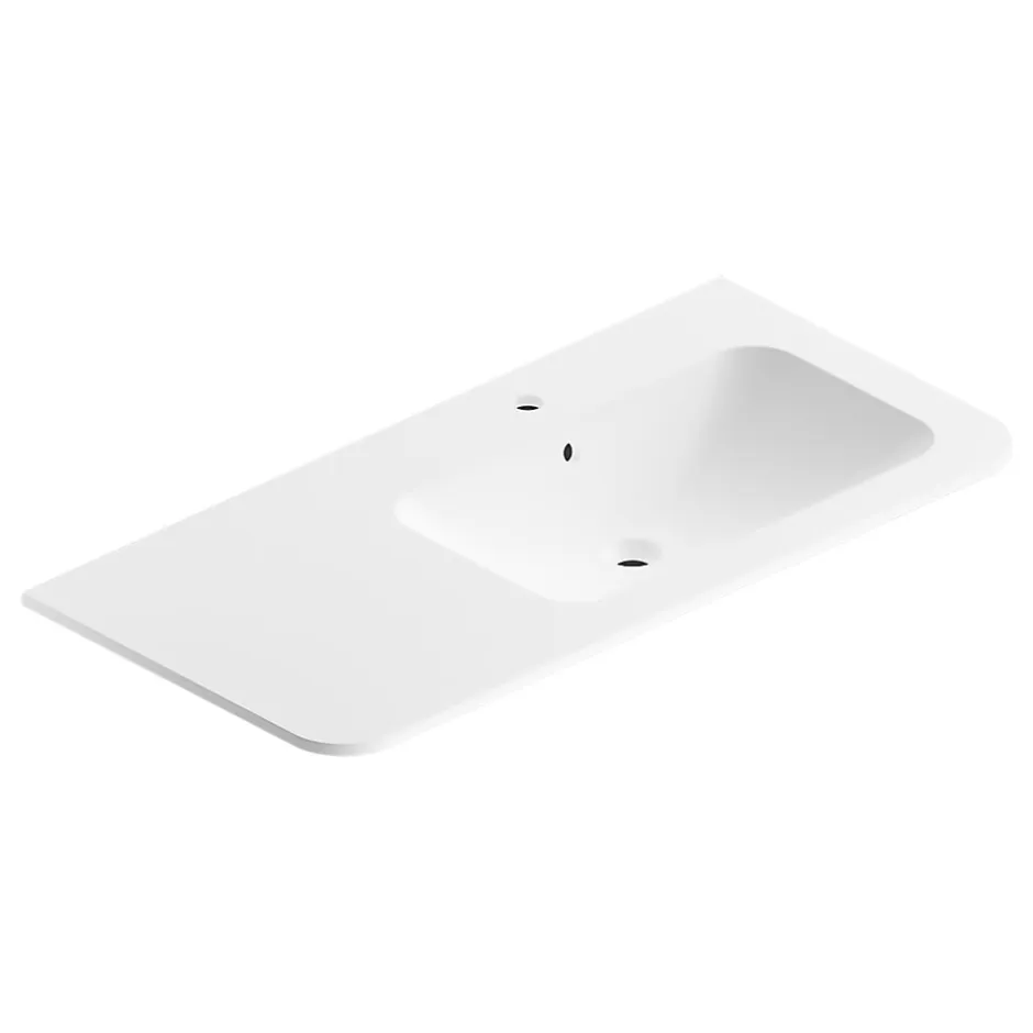 Plan simple vasque à droite à encastrer résine blanc mat l.106 cm, Alba* Plan Simple Vasque