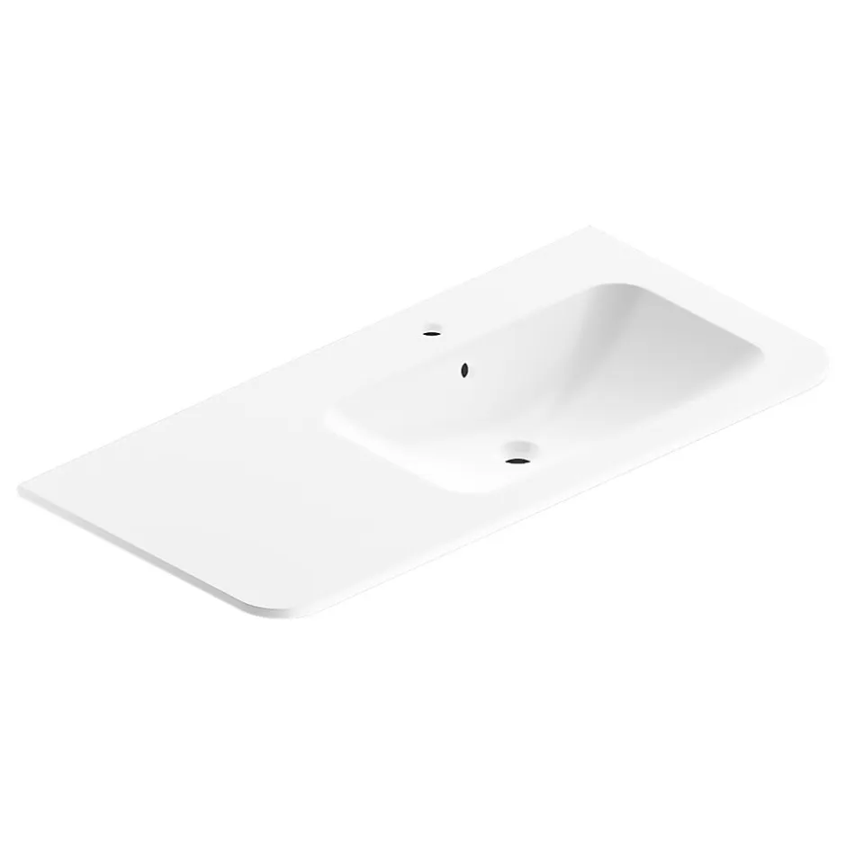 Plan simple vasque à droite à encastrer résine blanc brillant Alba 106 cm