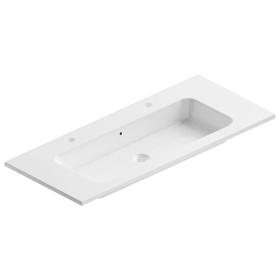 Ipiemme SRL Plan simple vasque en céramique blanc l.120 cm pour 2 robinets, Pura+* Plan Double Vasque