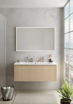 Ipiemme SRL Plan simple vasque en céramique blanc l.120 cm pour 2 robinets, Pura+* Plan Double Vasque