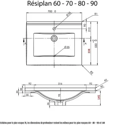 Cuisibane Plan simple vasque en résine de synthèse RESIPLAN - 60 cm* Plan Simple Vasque
