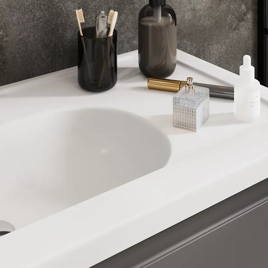 GoodHome Plan simple vasque l.80,6 x H.12,3 x P.45,2 cm, en céramique blanche, levanna* Plan Simple Vasque