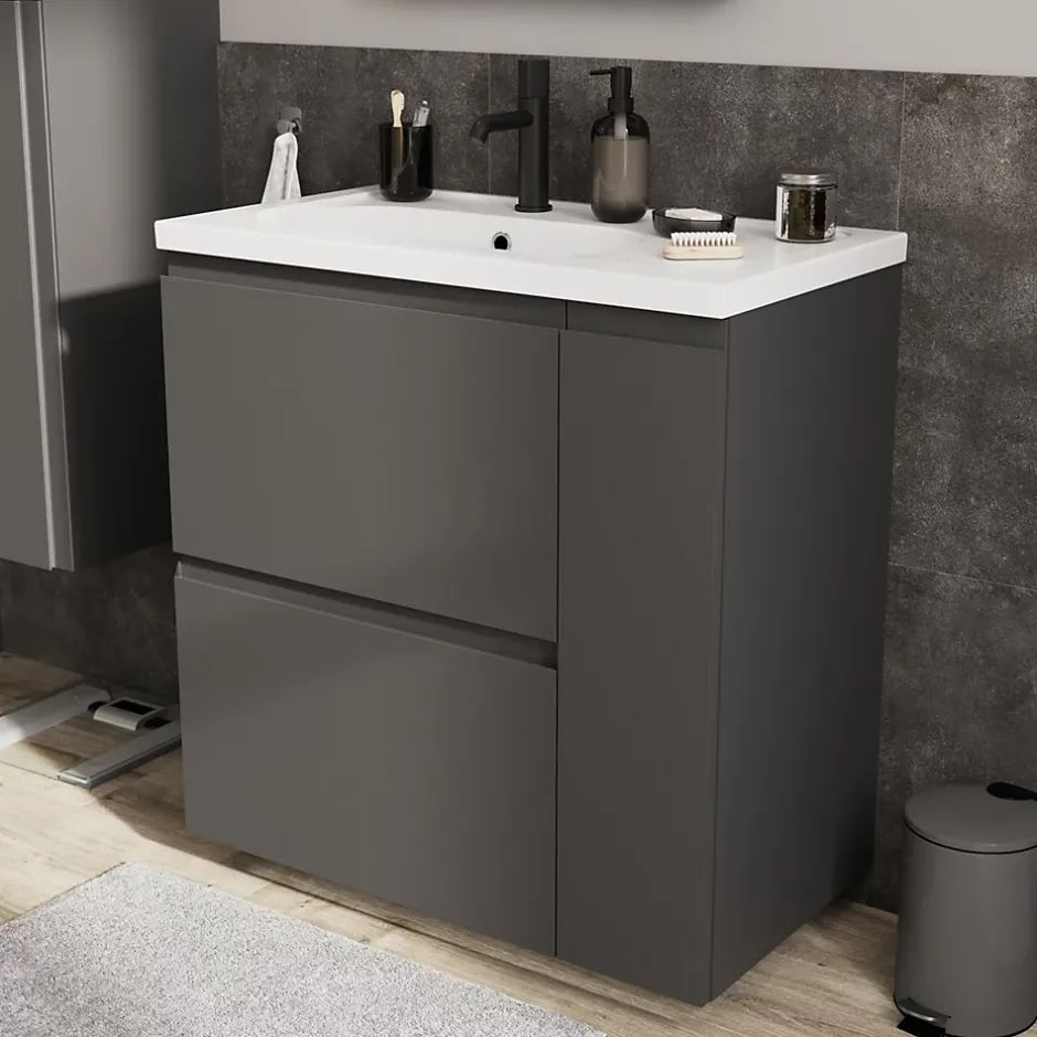 GoodHome Plan simple vasque l.80,6 x H.12,3 x P.45,2 cm, en céramique blanche, levanna* Plan Simple Vasque