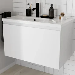 GoodHome Plan simple vasque l.80,6 x H.12,3 x P.45,2 cm, en céramique blanche, levanna* Plan Simple Vasque
