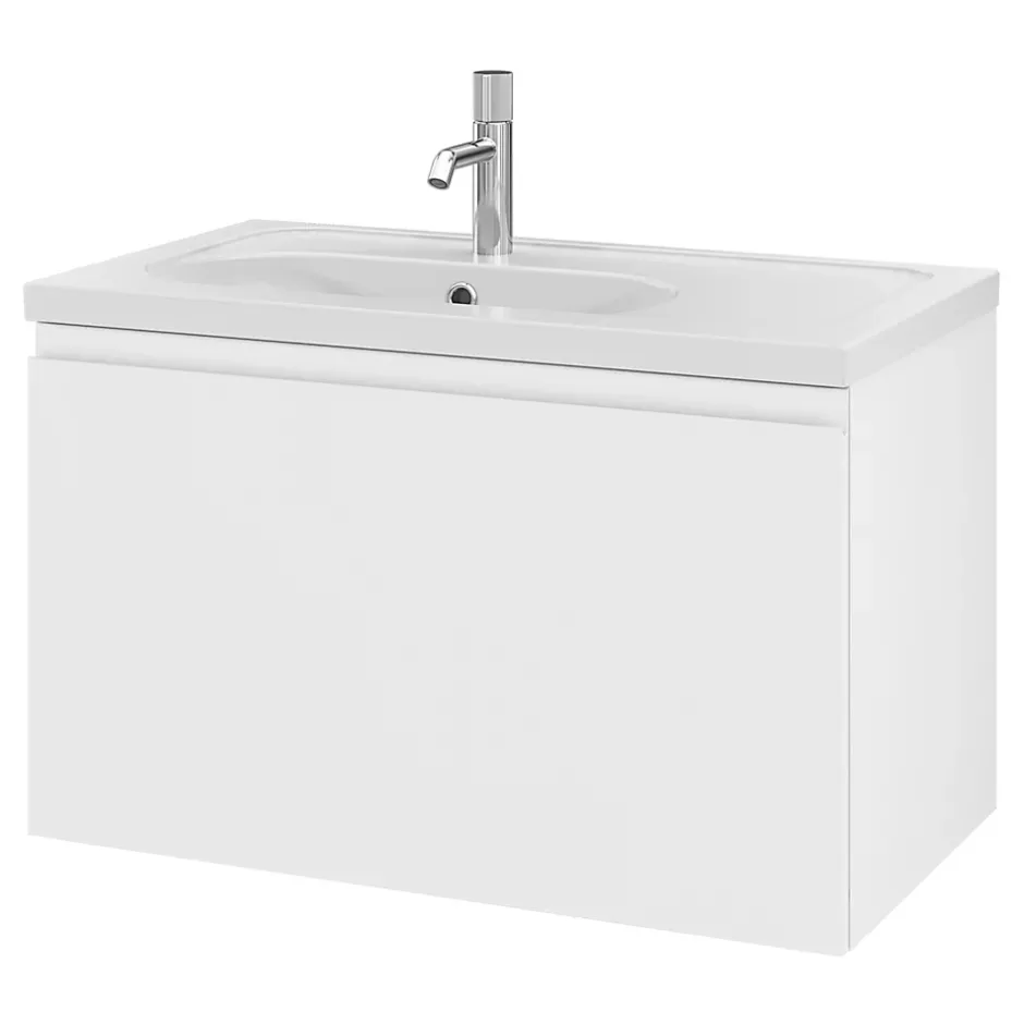GoodHome Plan simple vasque l.80,6 x H.12,3 x P.45,2 cm, en céramique blanche, levanna* Plan Simple Vasque