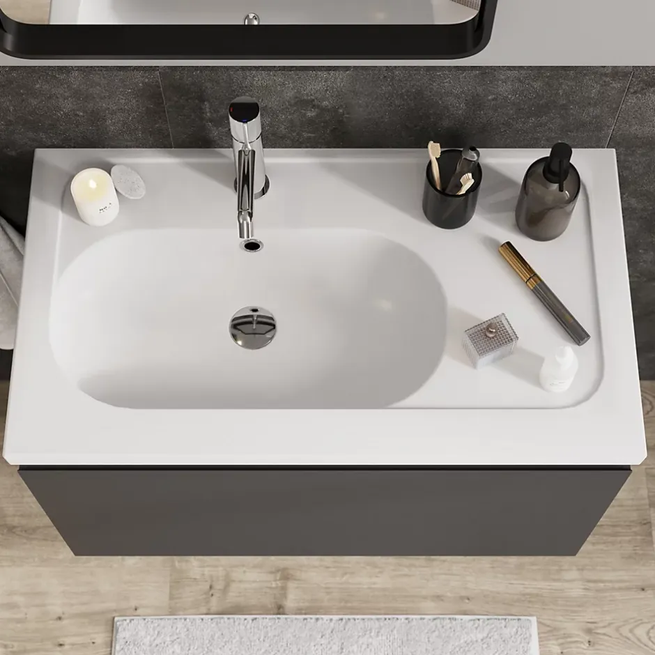 GoodHome Plan simple vasque l.80,6 x H.12,3 x P.45,2 cm, en céramique blanche, levanna* Plan Simple Vasque