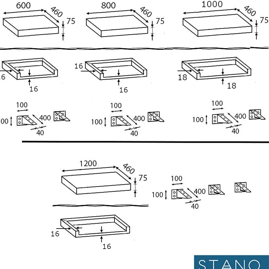 Stano Plan suspendu pour vasque TOP noyer 100 x 46 cm