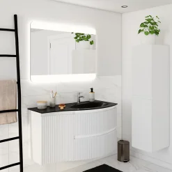 Plan vasque à droite verre noir Vague 104 cm